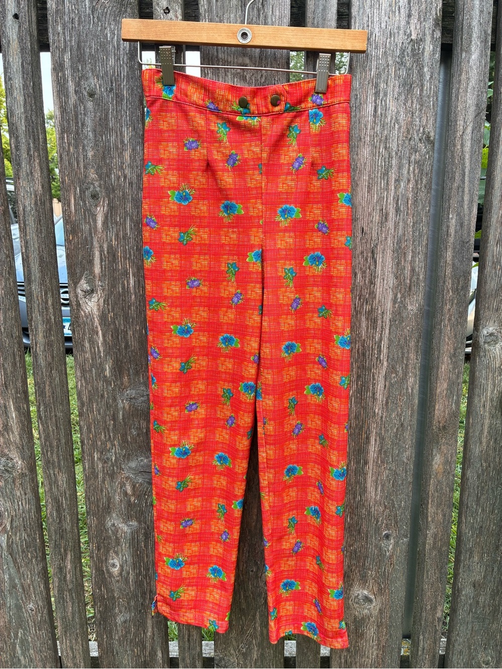 Vintage Island Resort inspired Orange Floral Eclectic Cigarette Ponte Pants SM
